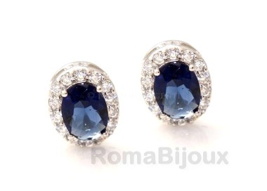 NSA|silver 925 oval button stud earrings woman blue sapphire stone 11x9mm zircons