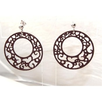 NSA|Argento 925 Italiano : Orecchini tondi taglio laser con pallina e trattamento glitter diam 4 cm MARRONE