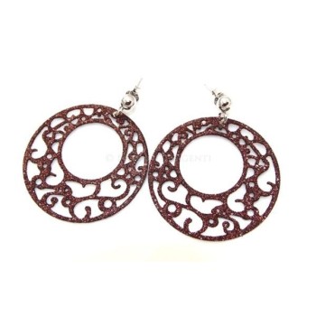 NSA|Argento 925 Italiano : Orecchini tondi taglio laser con pallina e trattamento glitter diam 4 cm MARRONE
