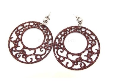 NSA|Argento 925 Italiano : Orecchini tondi taglio laser con pallina e trattamento glitter diam 4 cm MARRONE