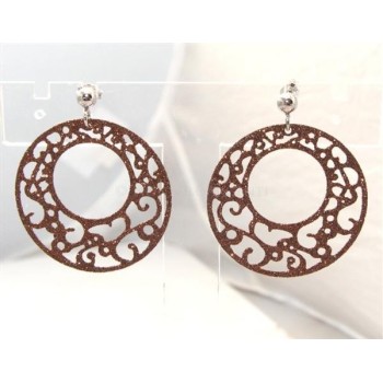 NSA|Argento 925 Italiano : Orecchini tondi taglio laser con pallina e trattamento glitter diam 4 cm BRONZO