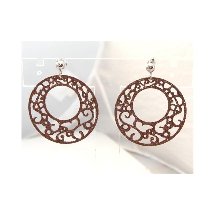 NSA|Argento 925 Italiano : Orecchini tondi taglio laser con pallina e trattamento glitter diam 4 cm BRONZO