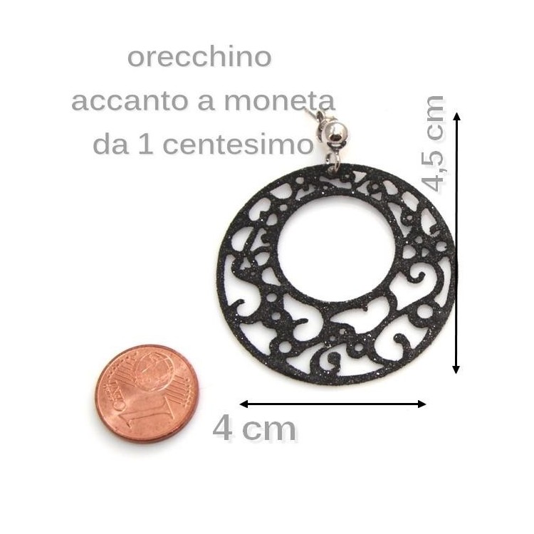 NSA|Argento 925 Italiano : Orecchini tondi taglio laser con pallina e trattamento glitter diam 4 cm BRONZO