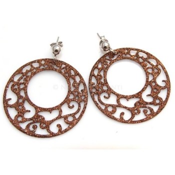 NSA|Argento 925 Italiano : Orecchini tondi taglio laser con pallina e trattamento glitter diam 4 cm BRONZO