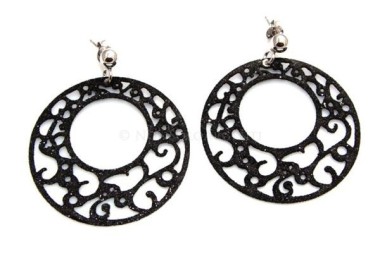 NSA|Argento 925 Italiano : Orecchini tondi taglio laser con pallina e trattamento glitter diam 4 cm NERO