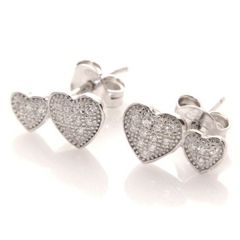 NSA|Argento 925 : orecchini donna zirconi bianchi cuore doppio