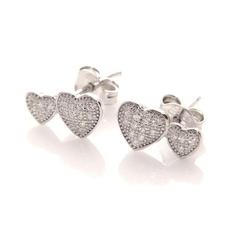 NSA|Argento 925 : orecchini donna zirconi bianchi cuore doppio