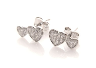 NSA|Argento 925 : orecchini donna zirconi bianchi cuore doppio