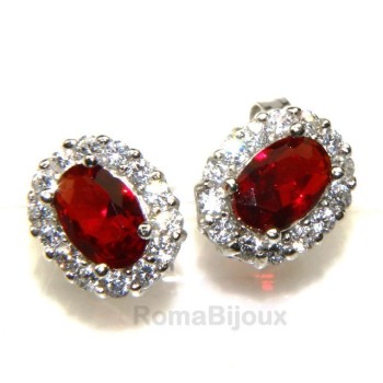 NSA|Argento 925 : orecchini donna stud bottone oval pietra verde blu rossa 9x7mm zirconi