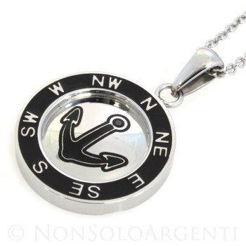 NSA|Acciaio  : Esclusiva collana rolo' ciondolo tondo IP nero Ancora