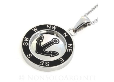 NSA|Acciaio  : Esclusiva collana rolo' ciondolo tondo IP nero Ancora