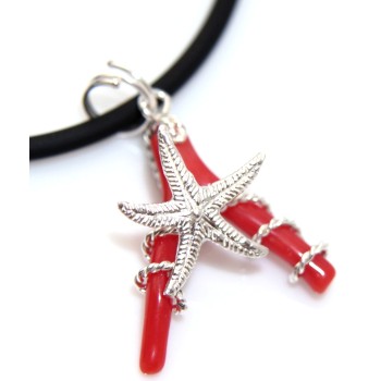 NSA|925 silver natural coral pendant with starfish for women
