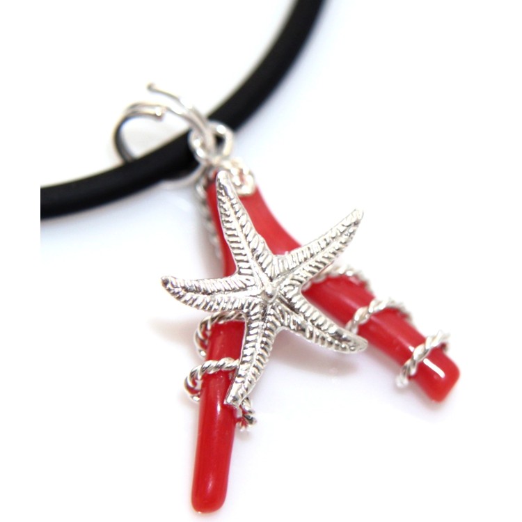 NSA|925 silver natural coral pendant with starfish for women