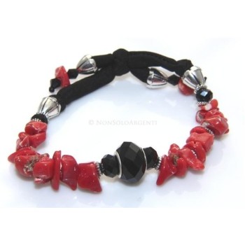 NSA|Bracciale linea Capri Rosso Nero Lycra Corallo agata naturale e agata one size