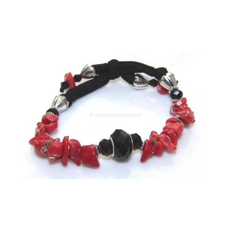 NSA|Bracciale linea Capri Rosso Nero Lycra Corallo agata naturale e agata one size