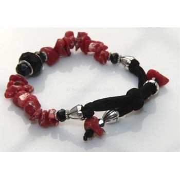NSA|Bracciale linea Capri Rosso Nero Lycra Corallo agata naturale e agata one size
