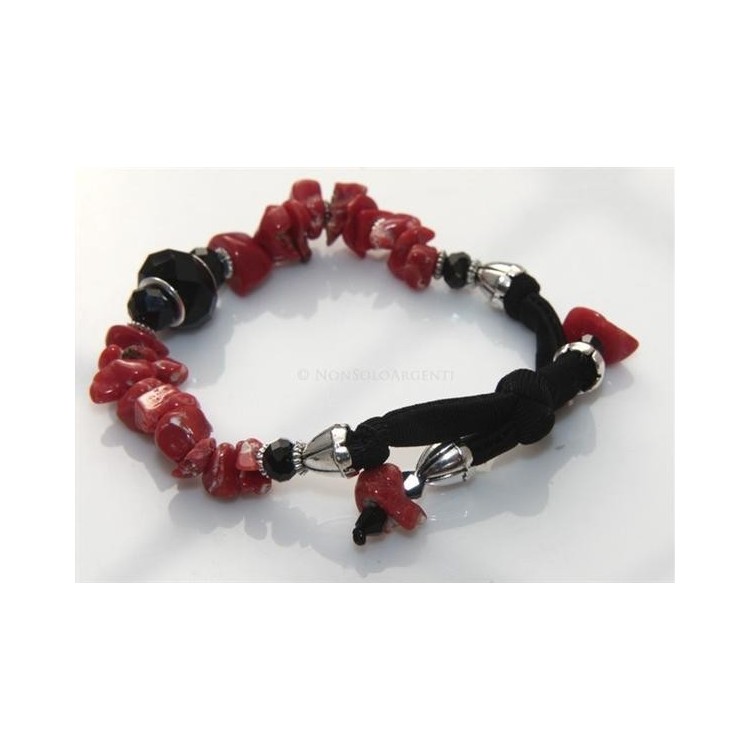 NSA|Bracciale linea Capri Rosso Nero Lycra Corallo agata naturale e agata one size