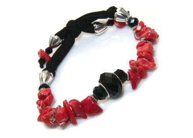 NSA|Natural Black Agate Red Lycra Coral Bracelet for Women