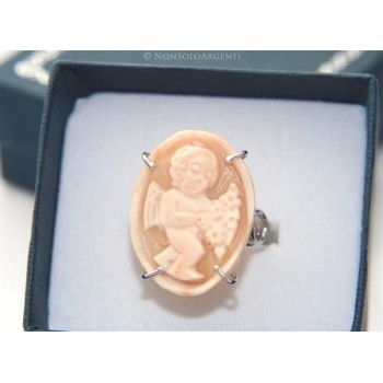 NSA|Argento 925 : Anello con cammeo sardonico putto alato ovale