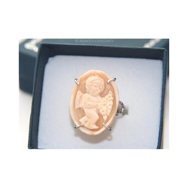 NSA|Argento 925 : Anello con cammeo sardonico putto alato ovale