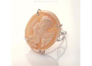 NSA|Argento 925 : Anello con cammeo sardonico putto alato ovale
