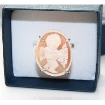 NSA|Argento 925 : Anello con cammeo sardonico putto alato ovale