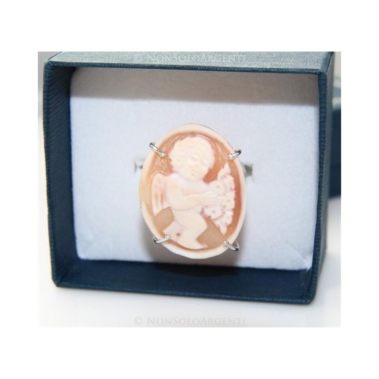 NSA|Argento 925 : Anello con cammeo sardonico putto alato ovale