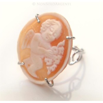 NSA|Argento 925 : Anello con cammeo sardonico putto alato ovale