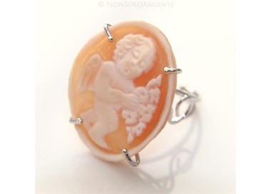 NSA|Argento 925 : Anello con cammeo sardonico putto alato ovale