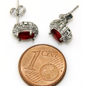 NSA|Argento 925 : orecchini donna stud bottone oval pietra verde blu rossa 9x7mm zirconi