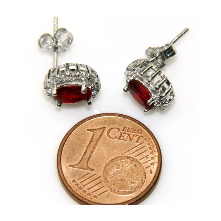 NSA|Argento 925 : orecchini donna stud bottone oval pietra verde blu rossa 9x7mm zirconi