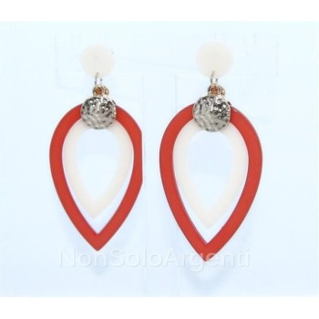 NSA|Bigiotteria : esclusiva Parure bachelite e lucite cerchi e goccia 3 pezzi arancio e crema tono oro