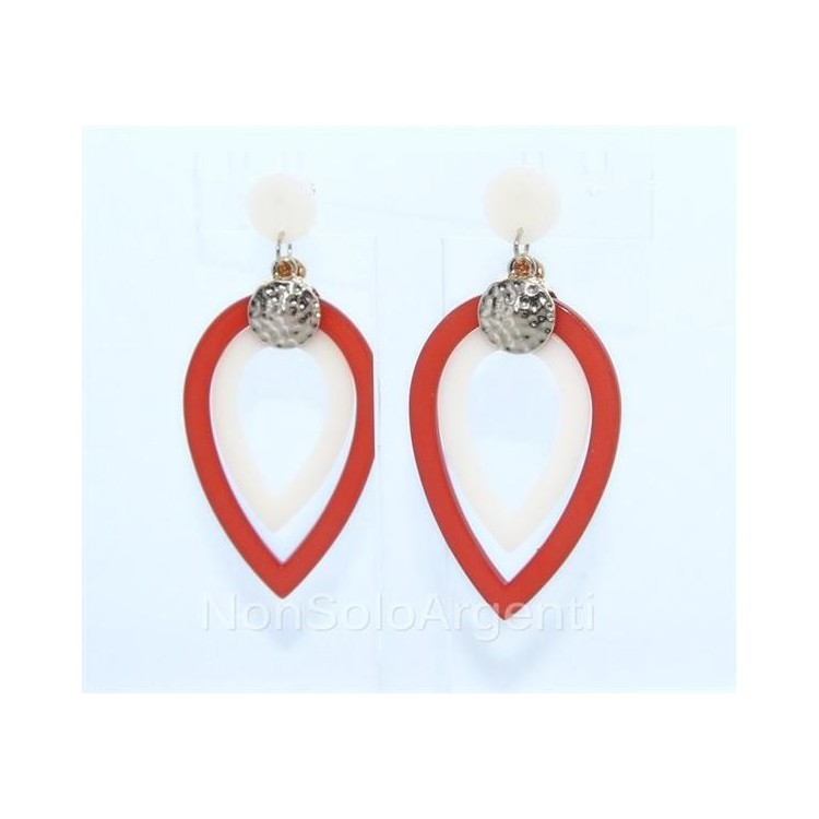 NSA|Bigiotteria : esclusiva Parure bachelite e lucite cerchi e goccia 3 pezzi arancio e crema tono oro