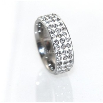 NSA|Anello uomo donna eternity in acciaio inossidabile a 3 file  zirconi bianchi