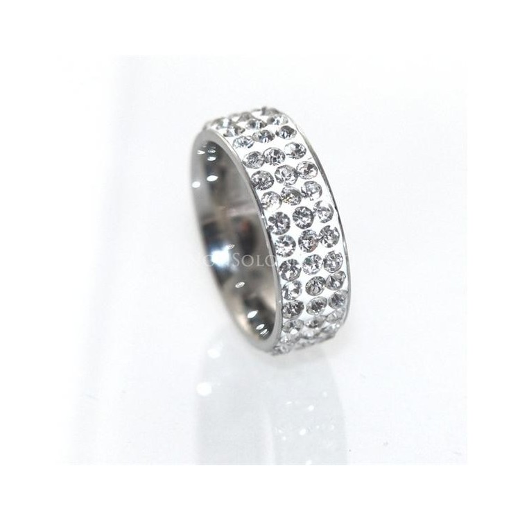 NSA|Anello uomo donna eternity in acciaio inossidabile a 3 file  zirconi bianchi