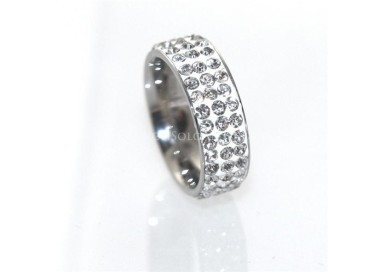 NSA|Anello uomo donna eternity in acciaio inossidabile a 3 file  zirconi bianchi