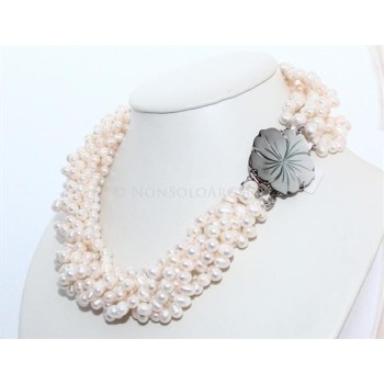 NSA|Girocollo da Donna 6 fili perle coltivate naturali - torchon con madreperla