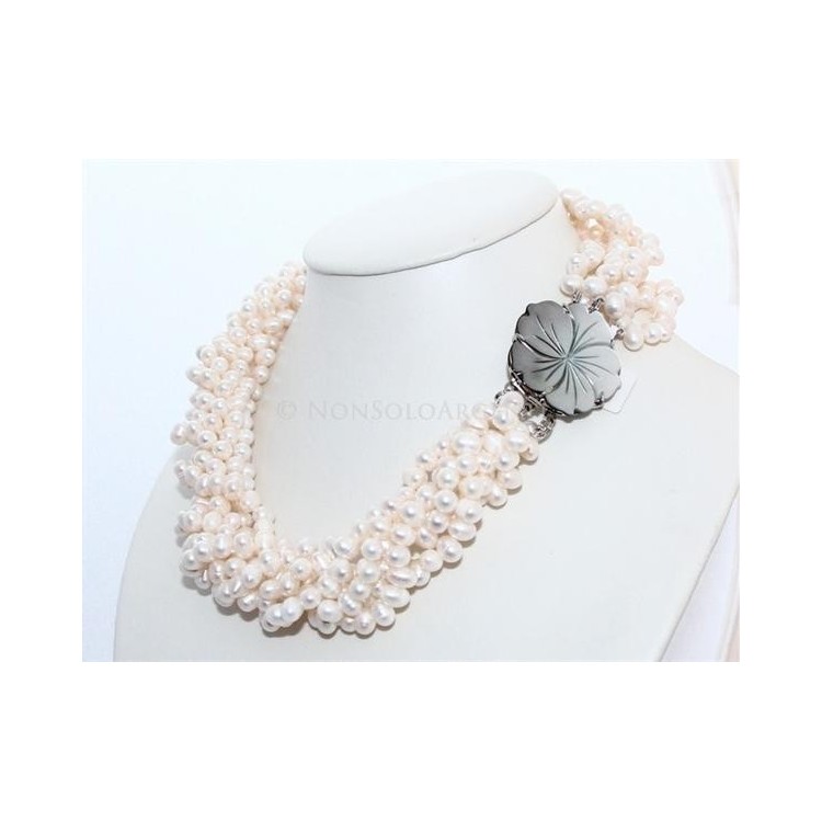 NSA|Girocollo da Donna 6 fili perle coltivate naturali - torchon con madreperla