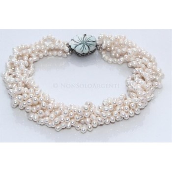 NSA|Girocollo da Donna 6 fili perle coltivate naturali - torchon con madreperla