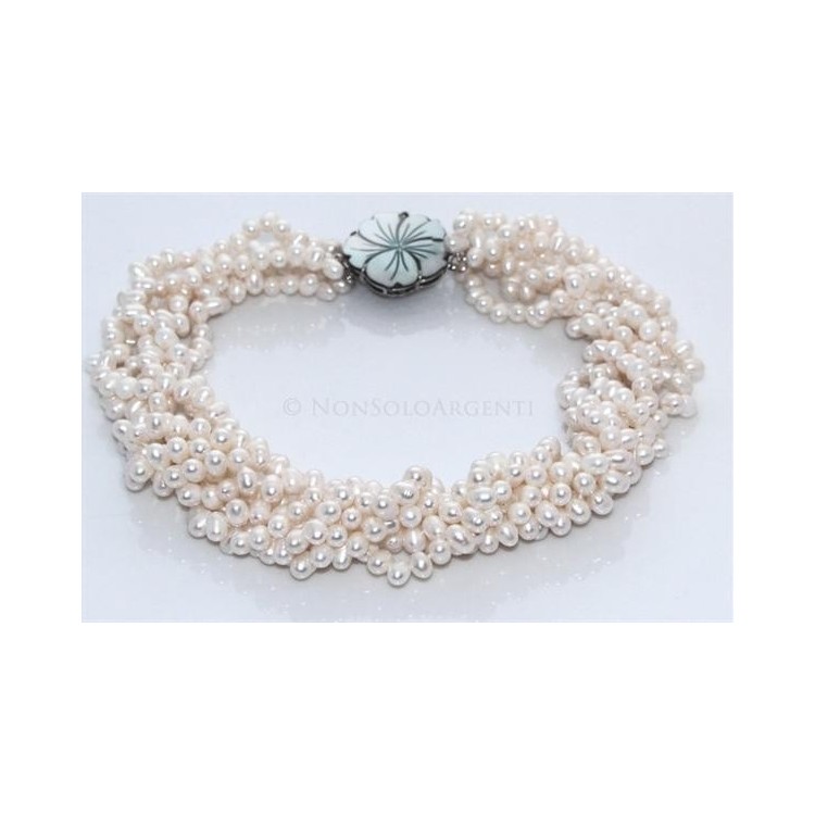 NSA|Girocollo da Donna 6 fili perle coltivate naturali - torchon con madreperla