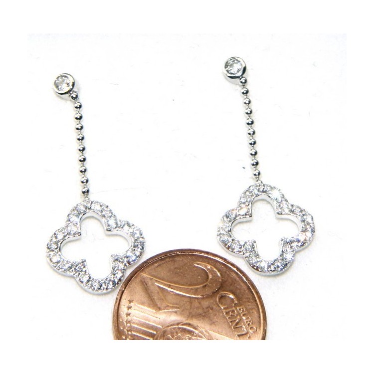 NSA|silver 925: earrings woman leaning point light chain balls cloverleaf zircons
