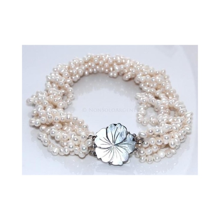 NSA|Girocollo da Donna 6 fili perle coltivate naturali - torchon con madreperla