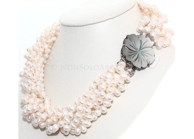 NSA|Women's Necklace 6 strands natural cultured pearls - torchon with mother of pearl