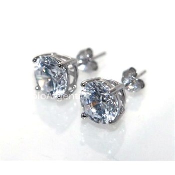 NSA|Argento 925 Italiano : orecchini uomo/donna punto luce perno e griffe zircone nero o bianco 8 mm 2 ct