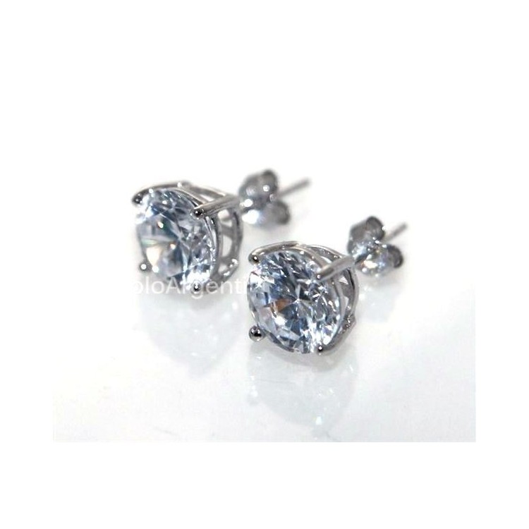 NSA|Argento 925 Italiano : orecchini uomo/donna punto luce perno e griffe zircone nero o bianco 8 mm 2 ct