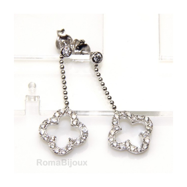 NSA|silver 925: earrings woman leaning point light chain balls cloverleaf zircons