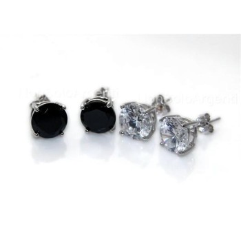 NSA|925 silver earrings light point black or white zircon pin and claws 8 mm 2 ct