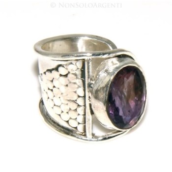NSA|Argento 925 : Anello donna aperto a C con ametista ovale sfaccettata 15/16