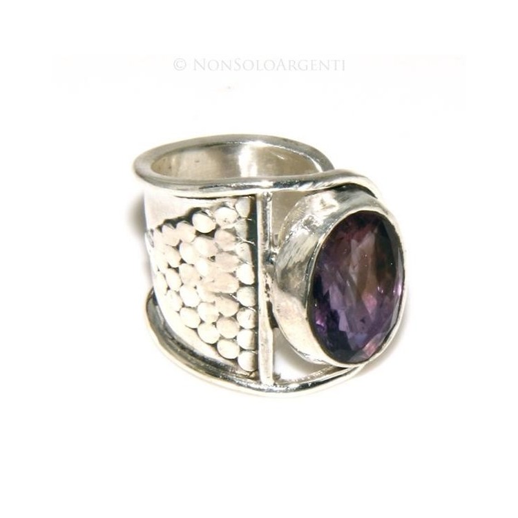 NSA|Argento 925 : Anello donna aperto a C con ametista ovale sfaccettata 15/16