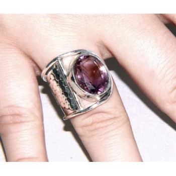 NSA|Argento 925 : Anello donna aperto a C con ametista ovale sfaccettata 15/16